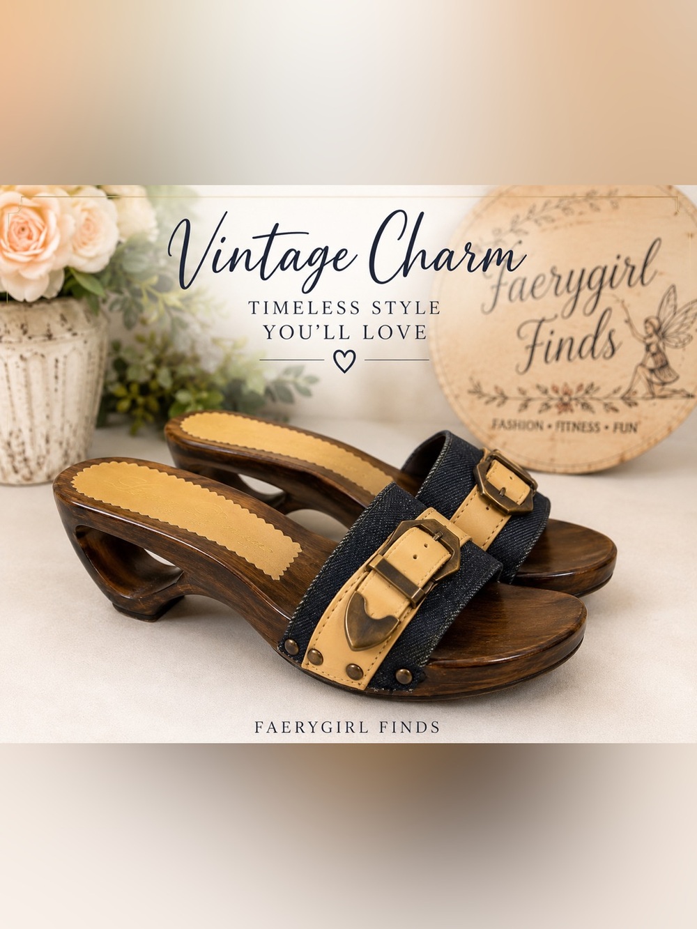 Luciana D’Oro Wooden Heel Slide Sandals